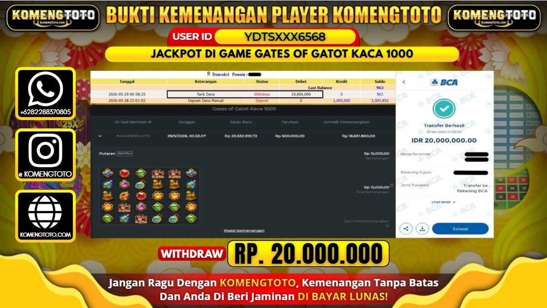 LAGI & LAGI!! KEMENANGAN BESAR DI SLOT GATES OF GATOT KACA 1000   SEBESAR Rp.20.000.000 KOMENGTOTO BAYAR LUNAS SECEPAT KILAT !! KOMENGTOTO BAYAR SECEPAT KILAT !!