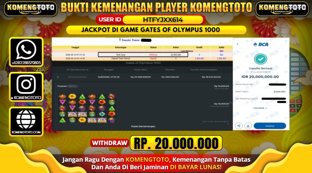 LAGI & LAGI!! KEMENANGAN BESAR DI GAME GATES OF OLYMPUS 1000 SEBESAR Rp.20.000.000 KOMENGTOTO BAYAR LUNAS SECEPAT KILAT !! KOMENGTOTO BAYAR SECEPAT KILAT !!