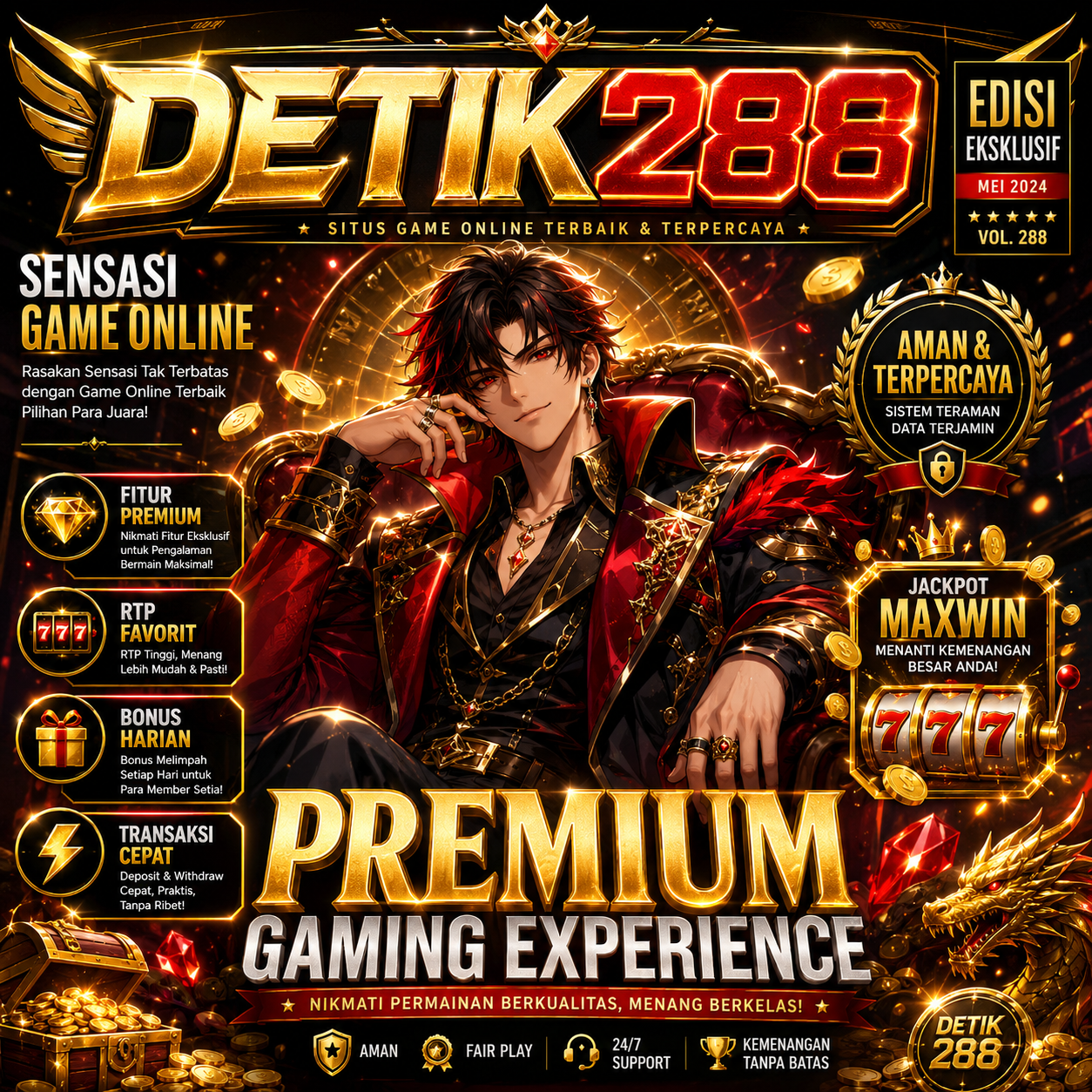 DETIK288 Black Gold Banner