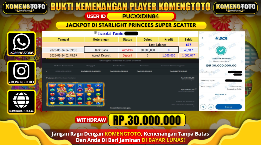 LAGI & LAGI!! KEMENANGAN BESAR DI SLOT STARLIGHT PRINCEES SUPER SCATTER  SEBESAR Rp.30.000.000 KOMENGTOTO BAYAR LUNAS SECEPAT KILAT !! KOMENGTOTO BAYAR SECEPAT KILAT !!