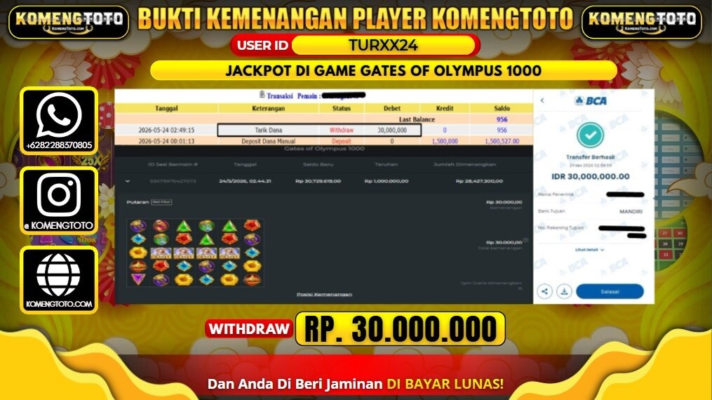 LAGI & LAGI!! KEMENANGAN BESAR DI SLOT GATES OF OLYMPUS 1000 SEBESAR Rp.30.000.000 KOMENGTOTO BAYAR LUNAS SECEPAT KILAT !! KOMENGTOTO BAYAR SECEPAT KILAT !!