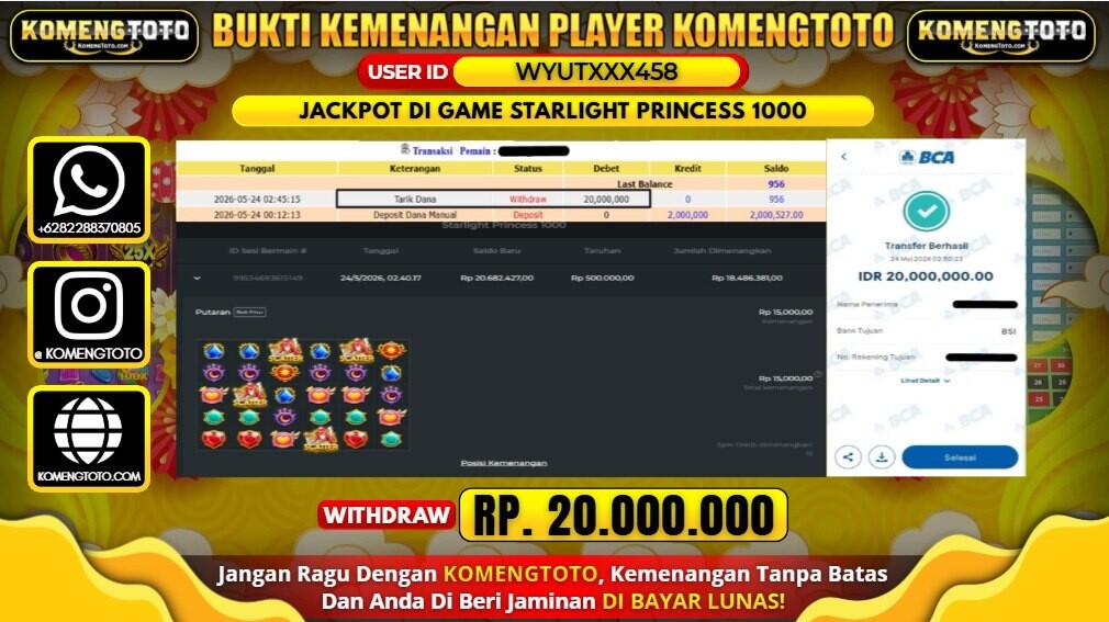 LAGI & LAGI!! KEMENANGAN BESAR DI SLOT STARLIGHT PRINCESS 1000 SEBESAR Rp.20.000.000 KOMENGTOTO BAYAR LUNAS SECEPAT KILAT !! KOMENGTOTO BAYAR SECEPAT KILAT !!