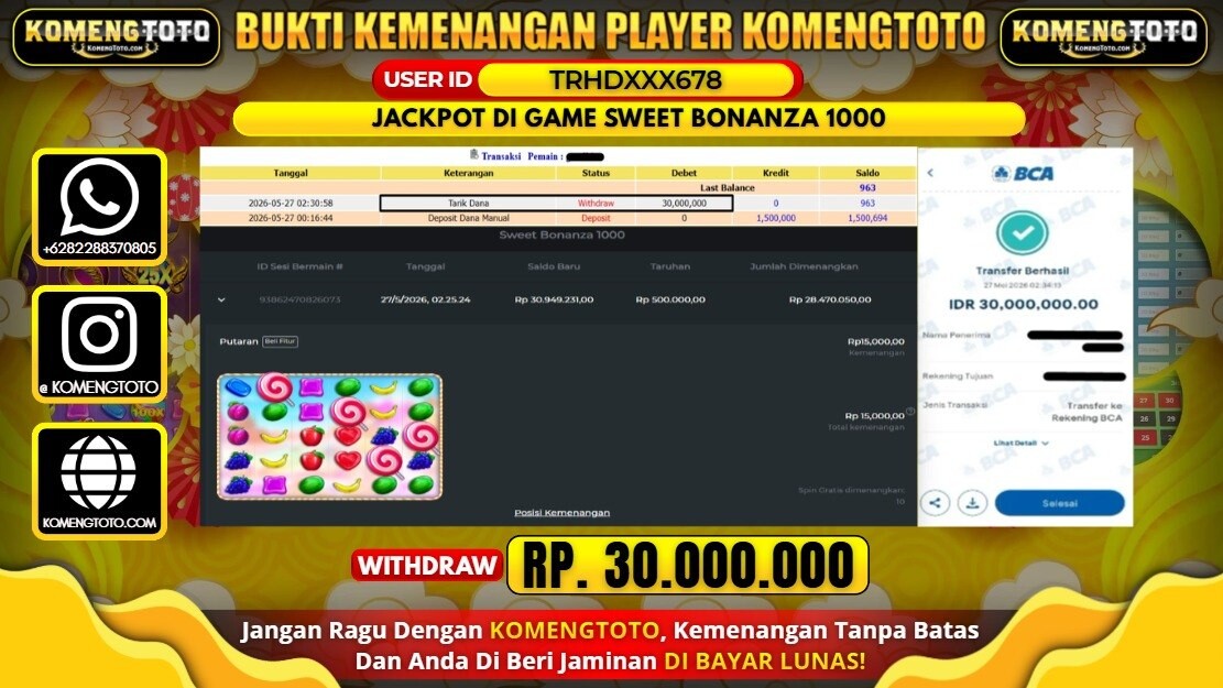 LAGI & LAGI!! KEMENANGAN BESAR DI SLOT SWEET BONANZA 1000 SEBESAR Rp.30.000.000 KOMENGTOTO BAYAR LUNAS SECEPAT KILAT !! KOMENGTOTO BAYAR SECEPAT KILAT !!