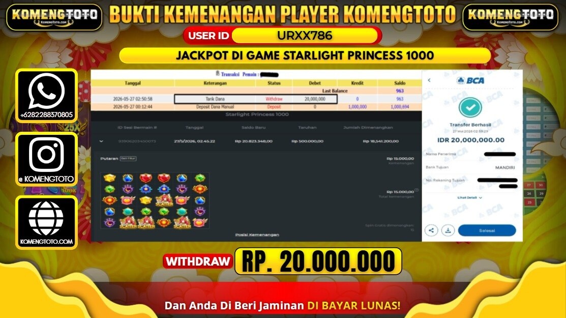 LAGI & LAGI!! KEMENANGAN BESAR DI SLOT STARLIGHT PRINCESS 1000 SEBESAR Rp.20.000.000 KOMENGTOTO BAYAR LUNAS SECEPAT KILAT !! KOMENGTOTO BAYAR SECEPAT KILAT !!