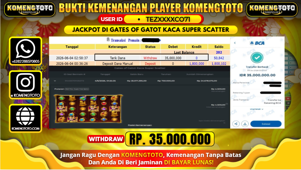 LAGI & LAGI!! KEMENANGAN BESAR DI SLOT GATES OF GATOT KACA SUPER SCATTER   SEBESAR Rp.35.000.000 KOMENGTOTO BAYAR LUNAS SECEPAT KILAT !! KOMENGTOTO BAYAR SECEPAT KILAT !!