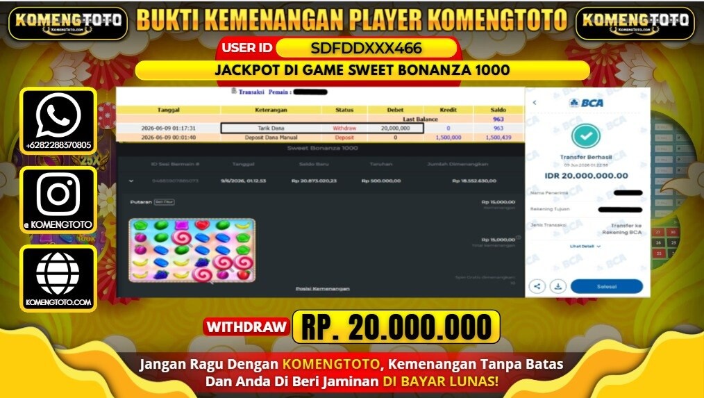 LAGI & LAGI!! KEMENANGAN BESAR DI SLOT SWEET BONANZA 1000   SEBESAR Rp.20.000.000 KOMENGTOTO BAYAR LUNAS SECEPAT KILAT !! KOMENGTOTO BAYAR SECEPAT KILAT !!