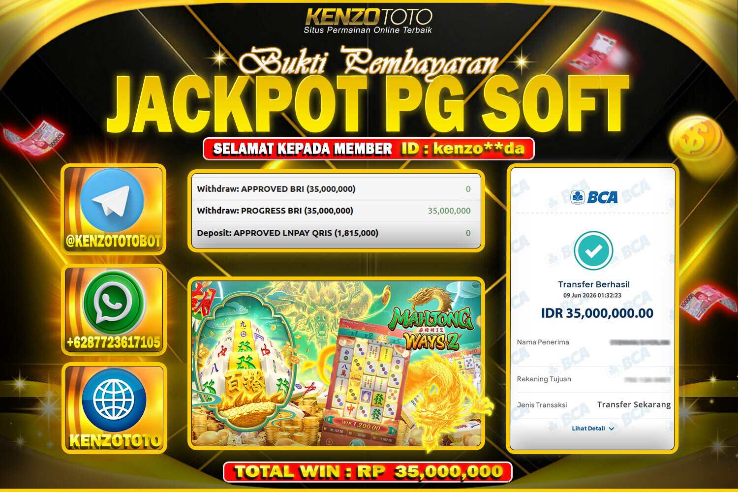 KENZOTOTO JACKPOT MAHJONG WAYS 2   Rp.35,000,000 LUNAS