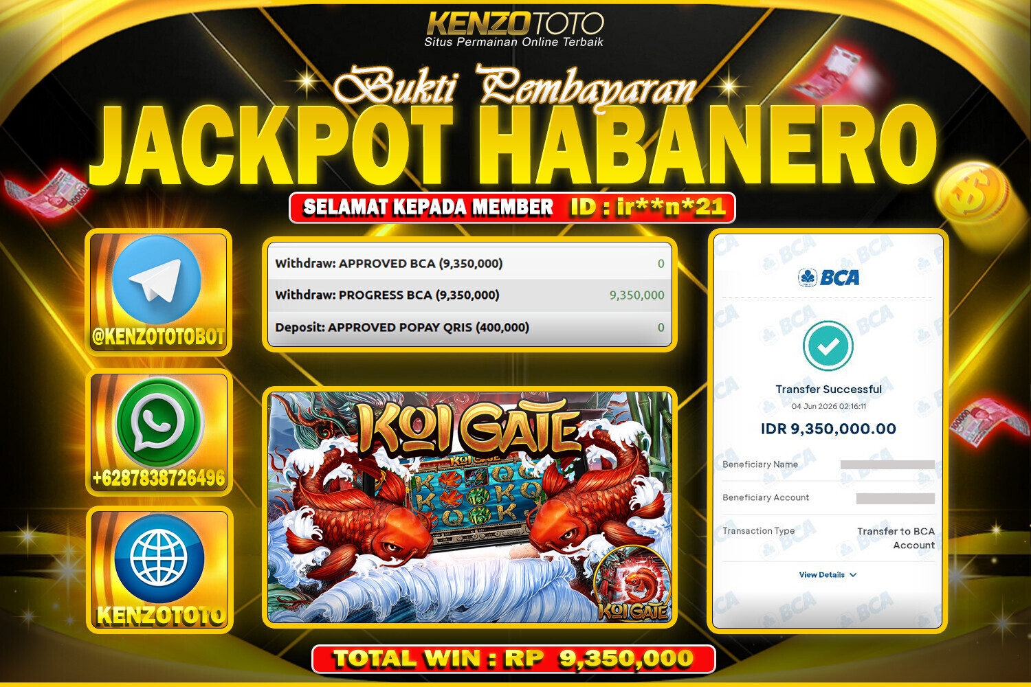 KENZOTOTO JACKPOT KOI GATE  Rp.9.350,000 LUNAS