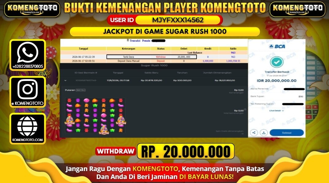 LAGI & LAGI!! KEMENANGAN BESAR DI SLOT SUGAR RUSH 1000   SEBESAR Rp.20.000.000 KOMENGTOTO BAYAR LUNAS SECEPAT KILAT !! KOMENGTOTO BAYAR SECEPAT KILAT !!