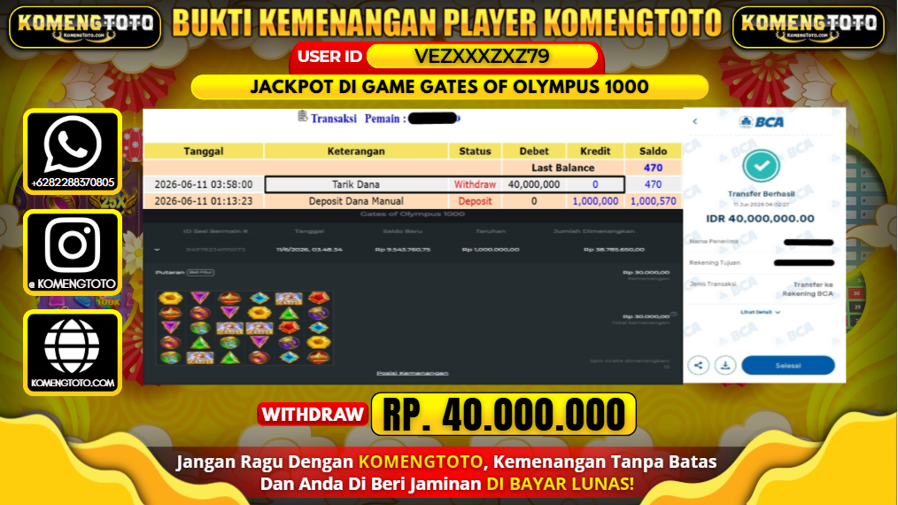 LAGI & LAGI!! KEMENANGAN BESAR DI GAME GATES OF OLYMPUS 1000 SEBESAR Rp.40.000.000 KOMENGTOTO BAYAR LUNAS SECEPAT KILAT !! KOMENGTOTO BAYAR SECEPAT KILAT !!
