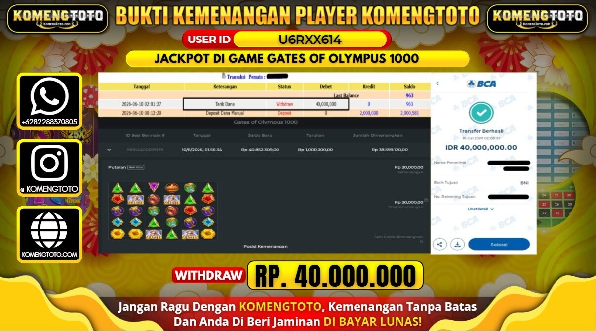 LAGI & LAGI!! KEMENANGAN BESAR DI SLOT GATES OF OLYMPUS 1000   SEBESAR Rp.40.000.000 KOMENGTOTO BAYAR LUNAS SECEPAT KILAT !! KOMENGTOTO BAYAR SECEPAT KILAT !!