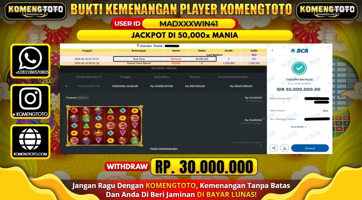 LAGI & LAGI!! KEMENANGAN BESAR DI  50,000x MANIA   SEBESAR Rp.30.000.000 KOMENGTOTO BAYAR LUNAS SECEPAT KILAT !! KOMENGTOTO BAYAR SECEPAT KILAT !!