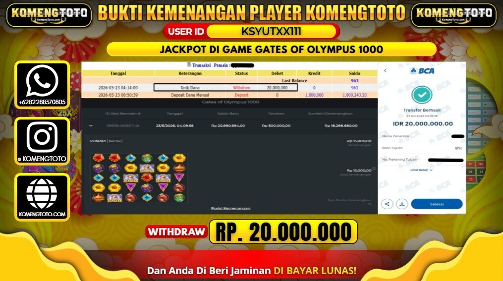 LAGI & LAGI!! KEMENANGAN BESAR DI SLOT GATES OF OLYMPUS 1000 SEBESAR Rp.20.000.000 KOMENGTOTO BAYAR LUNAS SECEPAT KILAT !! KOMENGTOTO BAYAR SECEPAT KILAT !!