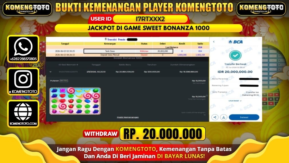 LAGI & LAGI!! KEMENANGAN BESAR DI SLOT SWEET BONANZA 1000   SEBESAR Rp.20.000.000 KOMENGTOTO BAYAR LUNAS SECEPAT KILAT !! KOMENGTOTO BAYAR SECEPAT KILAT !!