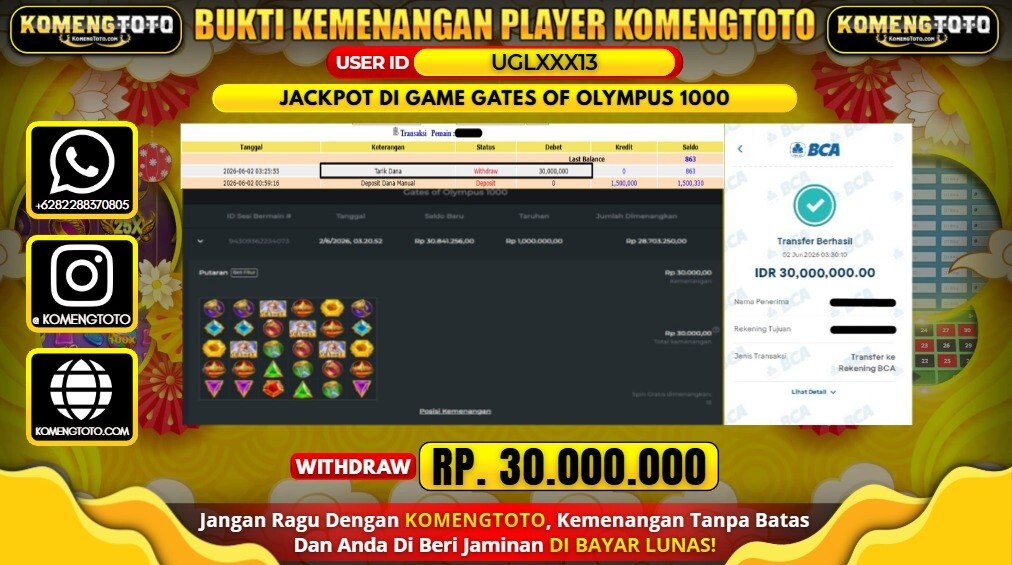 LAGI & LAGI!! KEMENANGAN BESAR DI SLOT GATES OF OLYMPUS 1000   SEBESAR Rp.30.000.000 KOMENGTOTO BAYAR LUNAS SECEPAT KILAT !! KOMENGTOTO BAYAR SECEPAT KILAT !!