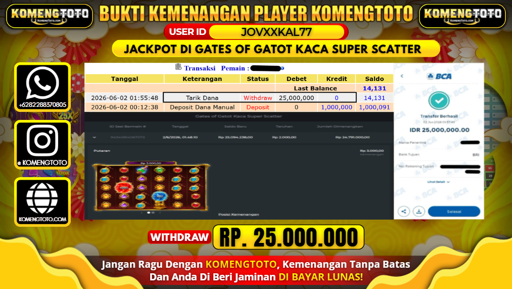LAGI & LAGI!! KEMENANGAN BESAR DI SLOT GATES OF GATOT KACA SUPER SCATTER SEBESAR Rp.25.000.000 KOMENGTOTO BAYAR LUNAS SECEPAT KILAT !! KOMENGTOTO BAYAR SECEPAT KILAT !!