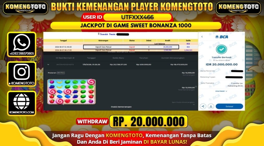 LAGI & LAGI!! KEMENANGAN BESAR DI SLOT SWEET BONANZA 1000   SEBESAR Rp.20.000.000 KOMENGTOTO BAYAR LUNAS SECEPAT KILAT !! KOMENGTOTO BAYAR SECEPAT KILAT !!