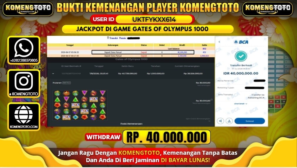 LAGI & LAGI!! KEMENANGAN BESAR DI SLOT GATES OF OLYMPUS 1000   SEBESAR Rp.40.000.000 KOMENGTOTO BAYAR LUNAS SECEPAT KILAT !! KOMENGTOTO BAYAR SECEPAT KILAT !!