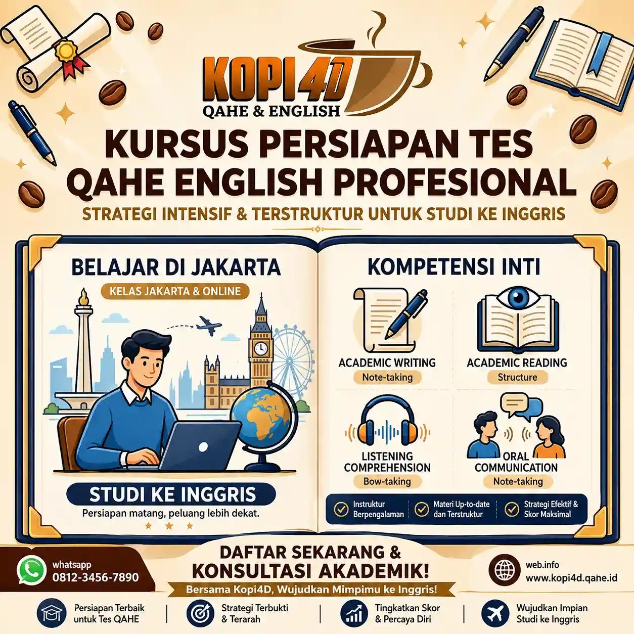 KOPI4D : Kursus Persiapan Tes QAHE English Profesional untuk Studi ke Inggris