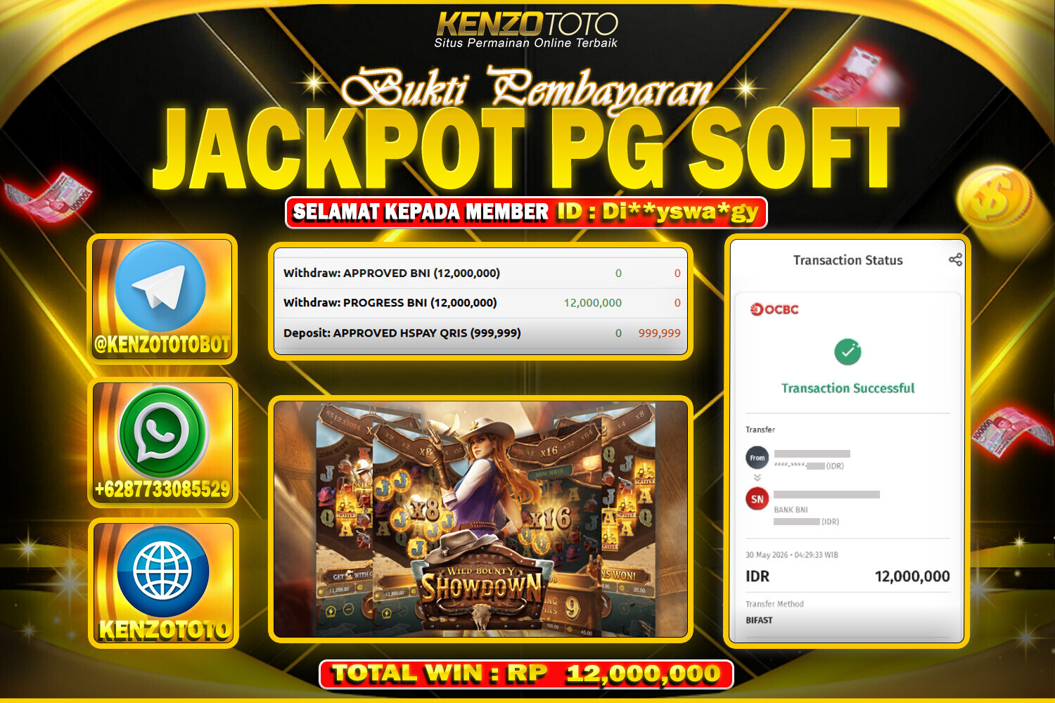 KENZOTOTO JACKPOT WILD BOUNTY  SHOWDOWN  Rp.12,000,000 LUNAS