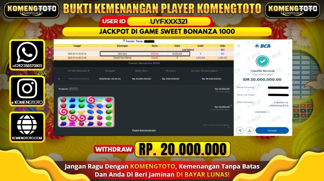 LAGI & LAGI!! KEMENANGAN BESAR DI SLOT SWEET BONANZA 1000   SEBESAR Rp.20.000.000 KOMENGTOTO BAYAR LUNAS SECEPAT KILAT !! KOMENGTOTO BAYAR SECEPAT KILAT !!