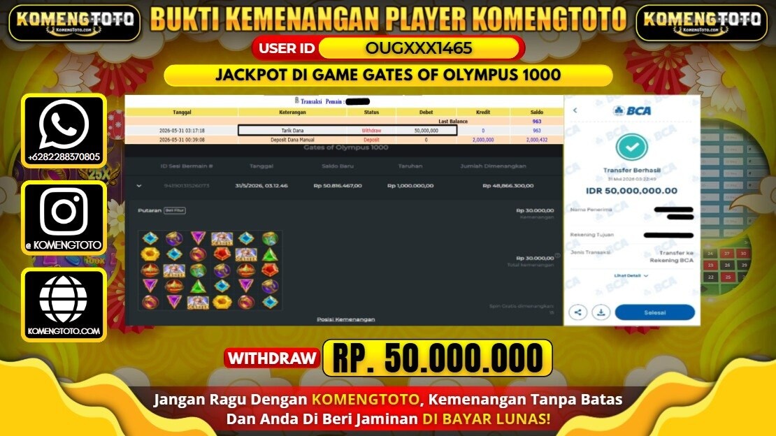 LAGI & LAGI!! KEMENANGAN BESAR DI SLOT GATES OF OLYMPUS 1000   SEBESAR Rp.50.000.000 KOMENGTOTO BAYAR LUNAS SECEPAT KILAT !! KOMENGTOTO BAYAR SECEPAT KILAT !!