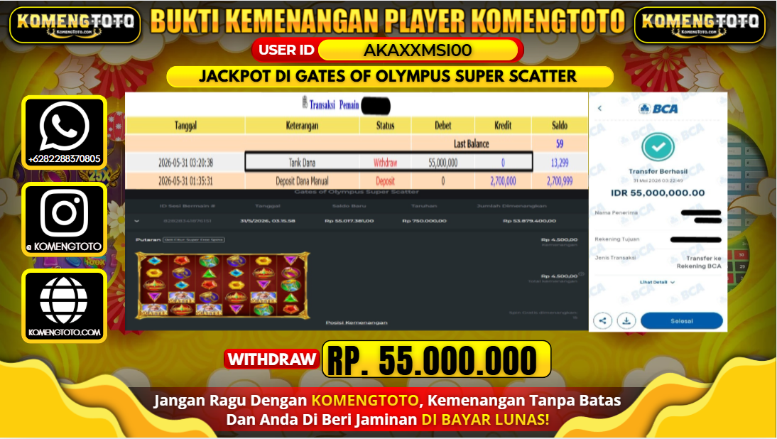 LAGI & LAGI!! KEMENANGAN BESAR DI SLOT GATES OF OLYMPUS SUPER SCATTER   SEBESAR Rp.55.000.000 KOMENGTOTO BAYAR LUNAS SECEPAT KILAT !! KOMENGTOTO BAYAR SECEPAT KILAT !!