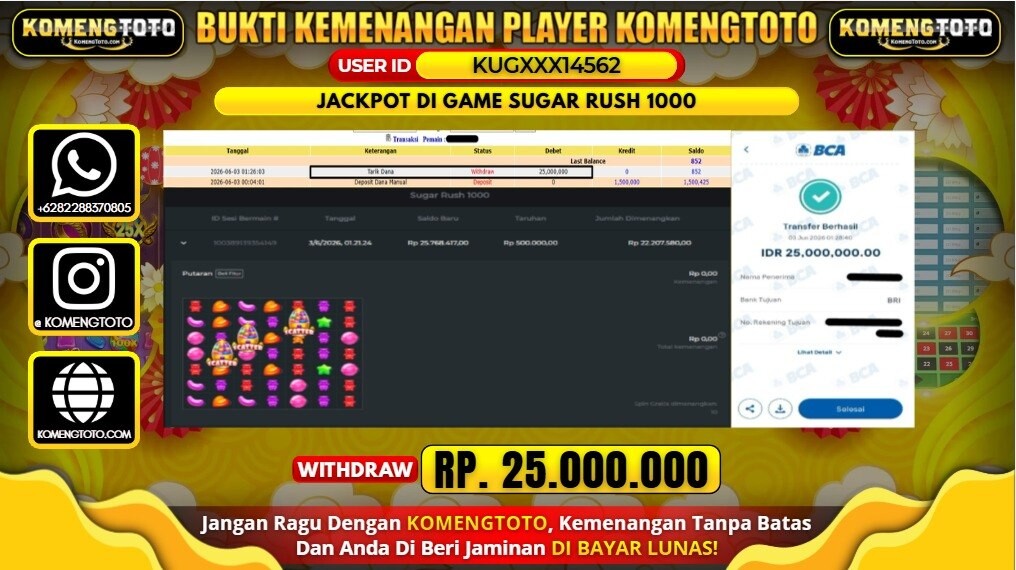 LAGI & LAGI!! KEMENANGAN BESAR DI SLOT SUGAR RUSH 1000 SEBESAR Rp.25.000.000 KOMENGTOTO BAYAR LUNAS SECEPAT KILAT !! KOMENGTOTO BAYAR SECEPAT KILAT !!
