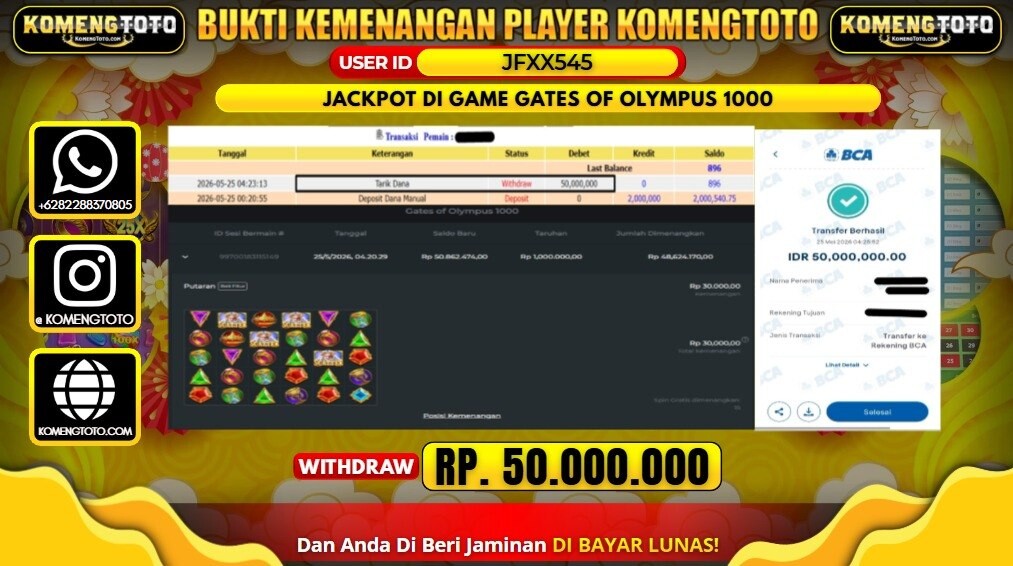 LAGI & LAGI!! KEMENANGAN BESAR DI SLOT GATES OF OLYMPUS 1000 SEBESAR Rp.50.000.000 KOMENGTOTO BAYAR LUNAS SECEPAT KILAT !! KOMENGTOTO BAYAR SECEPAT KILAT !!