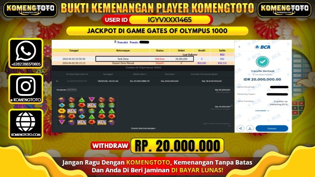 LAGI & LAGI!! KEMENANGAN BESAR DI SLOT GATES OF OLYMPUS 1000   SEBESAR Rp.20.000.000 KOMENGTOTO BAYAR LUNAS SECEPAT KILAT !! KOMENGTOTO BAYAR SECEPAT KILAT !!