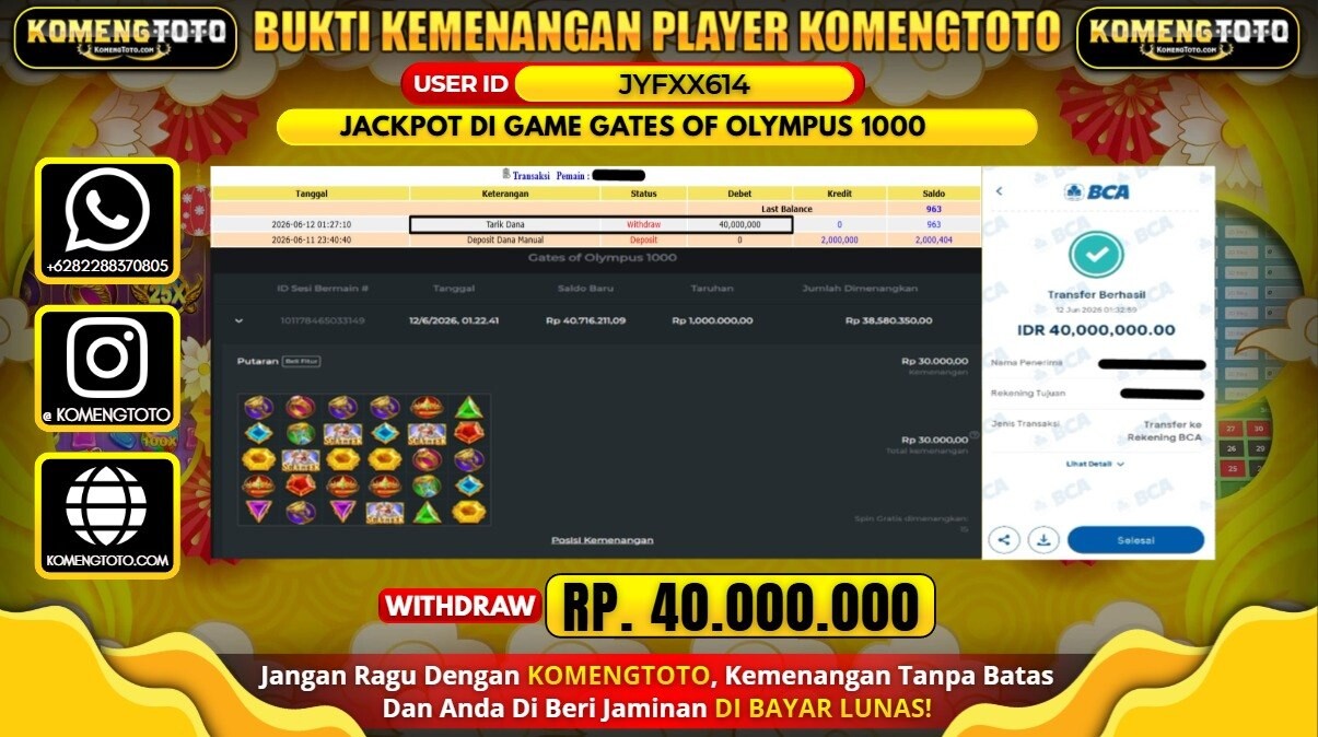 LAGI & LAGI!! KEMENANGAN BESAR DI GAME GATES OF OLYMPUS 1000 SEBESAR Rp.40.000.000 KOMENGTOTO BAYAR LUNAS SECEPAT KILAT !! KOMENGTOTO BAYAR SECEPAT KILAT !!
