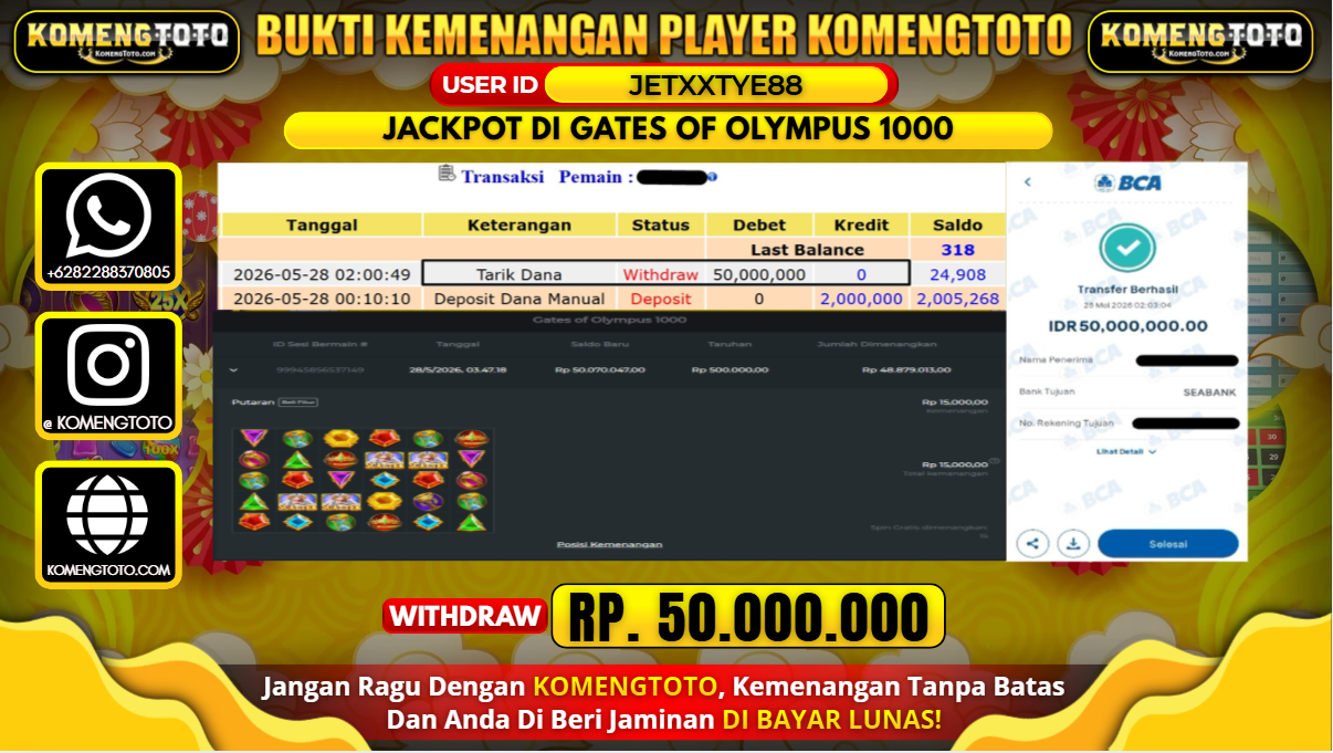 LAGI & LAGI!! KEMENANGAN BESAR DI SLOT GATES OF OLYMPUS 1000   SEBESAR Rp.50.000.000 KOMENGTOTO BAYAR LUNAS SECEPAT KILAT !! KOMENGTOTO BAYAR SECEPAT KILAT !!