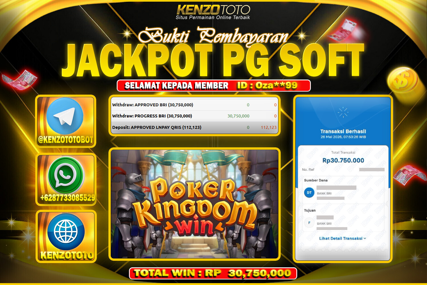 KENZOTOTO JACKPOT TERBARU Rp.30,750,000 LUNAS