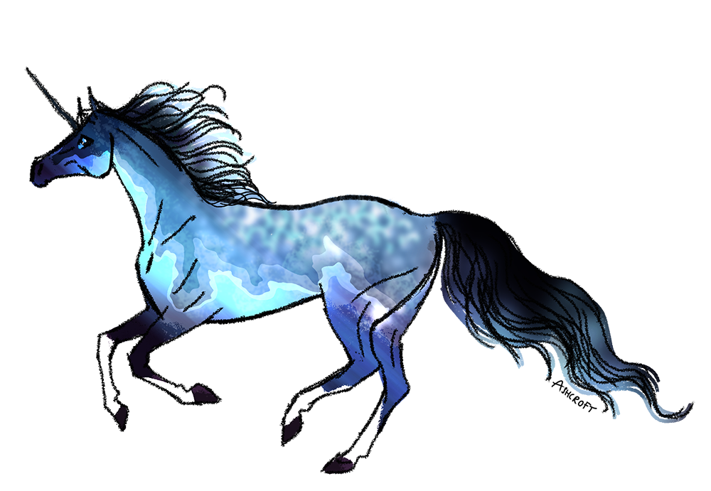 Deep blue horse with lace and a shifting splash white pattern.