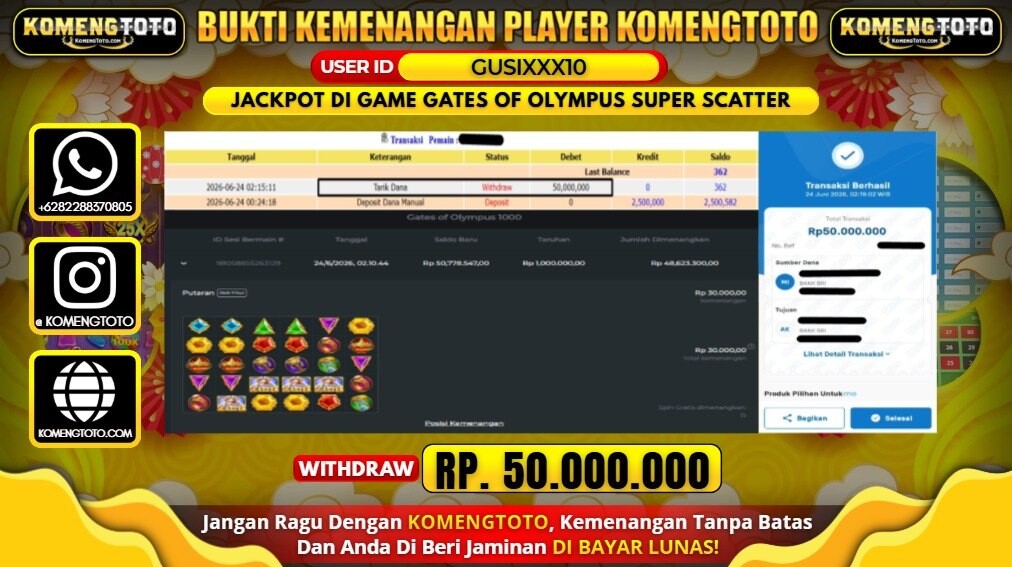 LAGI & LAGI!! KEMENANGAN BESAR DI SLOT GATES OF OLYMPUS 1000 SEBESAR Rp.50.000.000 KOMENGTOTO BAYAR LUNAS SECEPAT KILAT !! KOMENGTOTO BAYAR SECEPAT KILAT !!