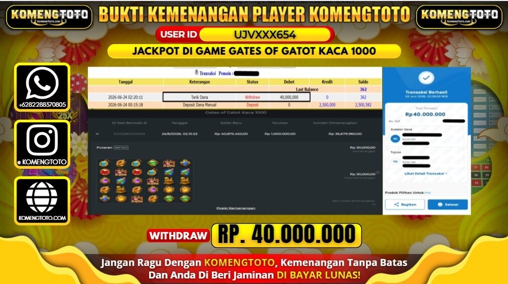 LAGI & LAGI!! KEMENANGAN BESAR DI SLOT GATES OF GATOT KACA 1000 SEBESAR Rp.40.000.000 KOMENGTOTO BAYAR LUNAS SECEPAT KILAT !! KOMENGTOTO BAYAR SECEPAT KILAT !!