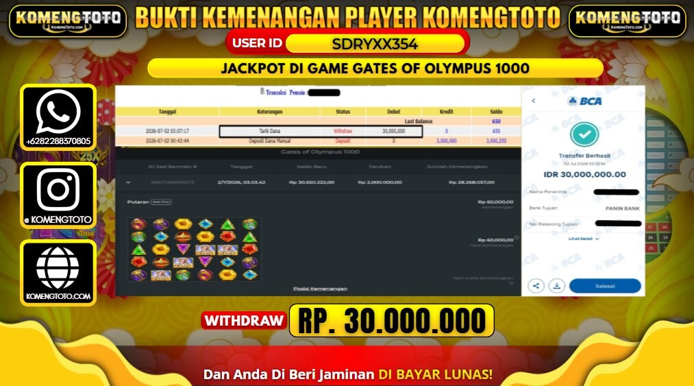 LAGI & LAGI!! KEMENANGAN BESAR DI SLOT GATES OF OLYMPUS 1000 SEBESAR Rp.30.000.000 KOMENGTOTO BAYAR LUNAS SECEPAT KILAT !! KOMENGTOTO BAYAR SECEPAT KILAT !!