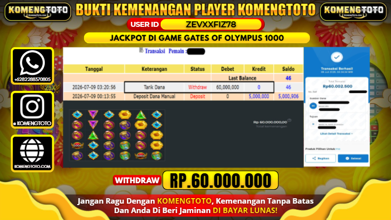 LAGI & LAGI!! KEMENANGAN BESAR DI SLOT GATES OF OLYMPUS 1000 SEBESAR Rp.60.000.000 KOMENGTOTO BAYAR LUNAS SECEPAT KILAT !! KOMENGTOTO BAYAR SECEPAT KILAT !!