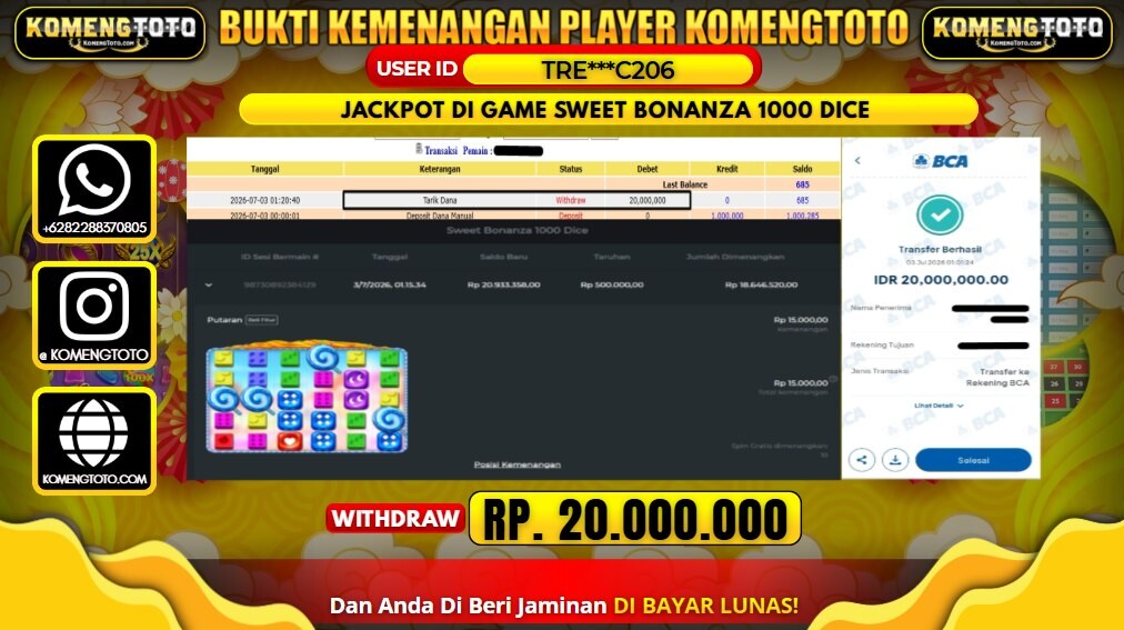 LAGI & LAGI!! KEMENANGAN BESAR DI SLOT SWEET BONANZA 1000 DICE SEBESAR Rp.20.000.000 KOMENGTOTO BAYAR LUNAS SECEPAT KILAT !! KOMENGTOTO BAYAR SECEPAT KILAT !!