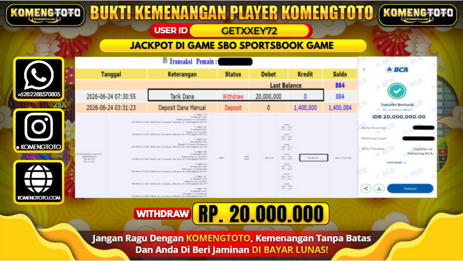 LAGI & LAGI!! KEMENANGAN BESAR DI SBO SPORTSBOOK GAME SEBESAR Rp.20.000.000 KOMENGTOTO BAYAR LUNAS SECEPAT KILAT !! KOMENGTOTO BAYAR SECEPAT KILAT !!