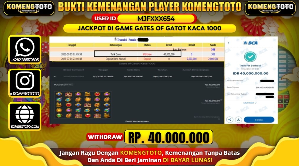 LAGI & LAGI!! KEMENANGAN BESAR DI SLOT GATES OF GATOT KACA 1000 SEBESAR Rp.40.000.000 KOMENGTOTO BAYAR LUNAS SECEPAT KILAT !! KOMENGTOTO BAYAR SECEPAT KILAT !!