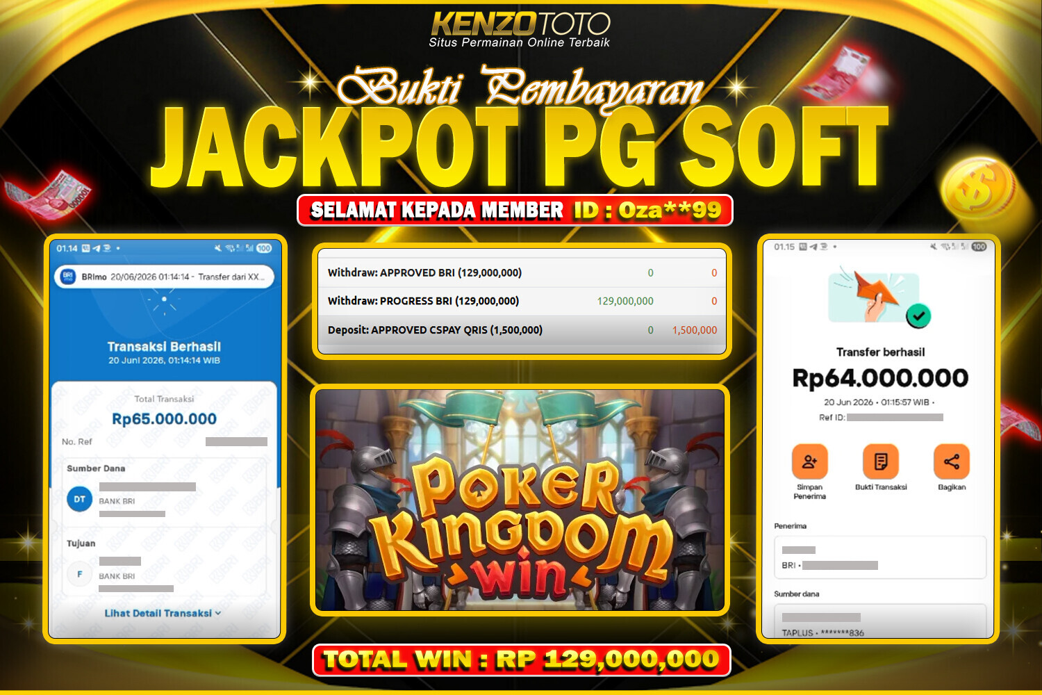 KENZOTOTO JACKPOT POKER KINGDOM WIN Rp.129,000,000 LUNAS