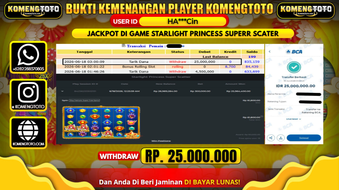 LAGI & LAGI!! KEMENANGAN BESAR DI SLOT STARLIGHT PRINCESS SUPER SCATERR SEBESAR Rp.25.000.000 KOMENGTOTO BAYAR LUNAS SECEPAT KILAT !! KOMENGTOTO BAYAR SECEPAT KILAT !!