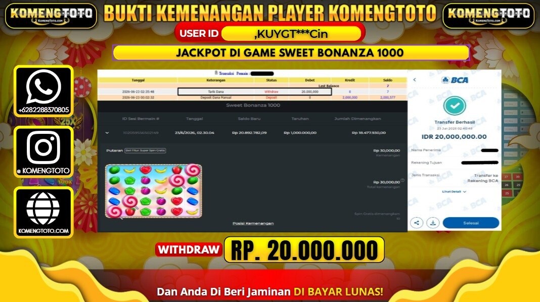 LAGI & LAGI!! KEMENANGAN BESAR DI SLOT SWEET BONANZA 1000 SEBESAR Rp.20.000.000 KOMENGTOTO BAYAR LUNAS SECEPAT KILAT !! KOMENGTOTO BAYAR SECEPAT KILAT !!