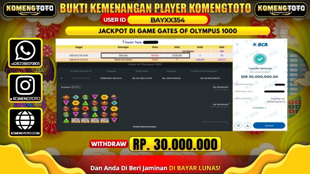 LAGI & LAGI!! KEMENANGAN BESAR DI SLOT GATES OF OLYMPUS 1000 SEBESAR Rp.30.000.000 KOMENGTOTO BAYAR LUNAS SECEPAT KILAT !! KOMENGTOTO BAYAR SECEPAT KILAT !!