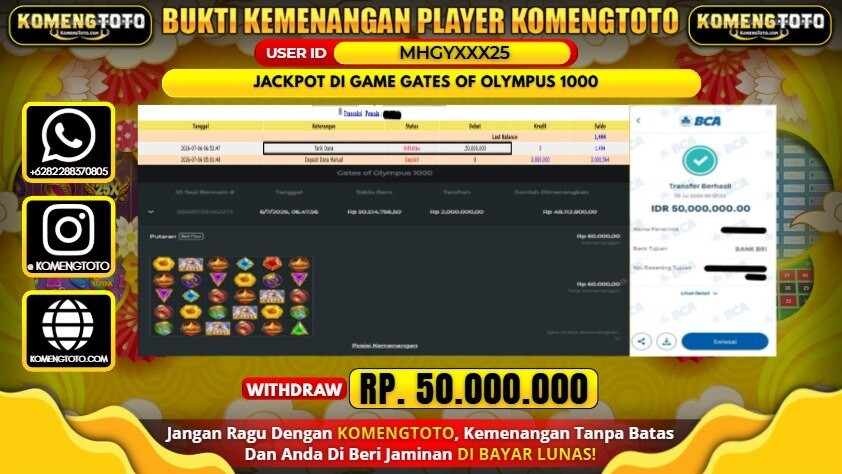 LAGI & LAGI!! KEMENANGAN BESAR DI SLOT GATES OF OLYMPUS 1000 SEBESAR Rp.50.000.000 KOMENGTOTO BAYAR LUNAS SECEPAT KILAT !! KOMENGTOTO BAYAR SECEPAT KILAT !!