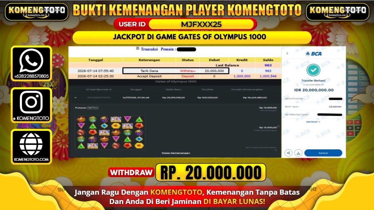 LAGI & LAGI!! KEMENANGAN BESAR DI SLOT GATES OF OLYMPUS 1000 SEBESAR Rp. 20.000.000 KOMENGTOTO BAYAR LUNAS SECEPAT KILAT !! KOMENGTOTO BAYAR SECEPAT KILAT !!