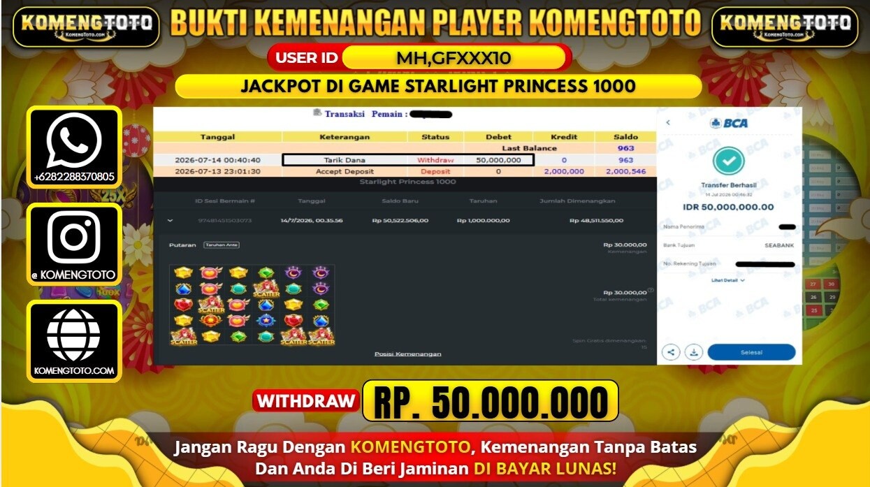LAGI & LAGI!! KEMENANGAN BESAR DI SLOT STARLIGHT PRINCESS 1000 SEBESAR Rp.50.000.000 KOMENGTOTO BAYAR LUNAS SECEPAT KILAT !! KOMENGTOTO BAYAR SECEPAT KILAT !!