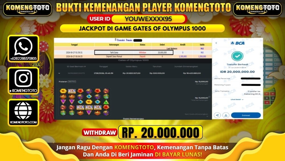 LAGI & LAGI!! KEMENANGAN BESAR DI SLOT GATES OF OLYMPUS 1000 SEBESAR Rp.20.000.000 KOMENGTOTO BAYAR LUNAS SECEPAT KILAT !! KOMENGTOTO BAYAR SECEPAT KILAT !!