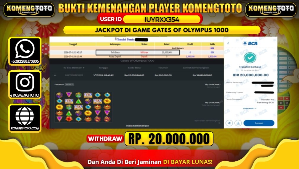 LAGI & LAGI!! KEMENANGAN BESAR DI SLOT GATES OF OLYMPUS 1000 SEBESAR Rp.20.000.000 KOMENGTOTO BAYAR LUNAS SECEPAT KILAT !! KOMENGTOTO BAYAR SECEPAT KILAT !!